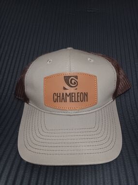 Chameleon Leather Patch Trucker Hat - Khaki & Brown Cap  Porthautority